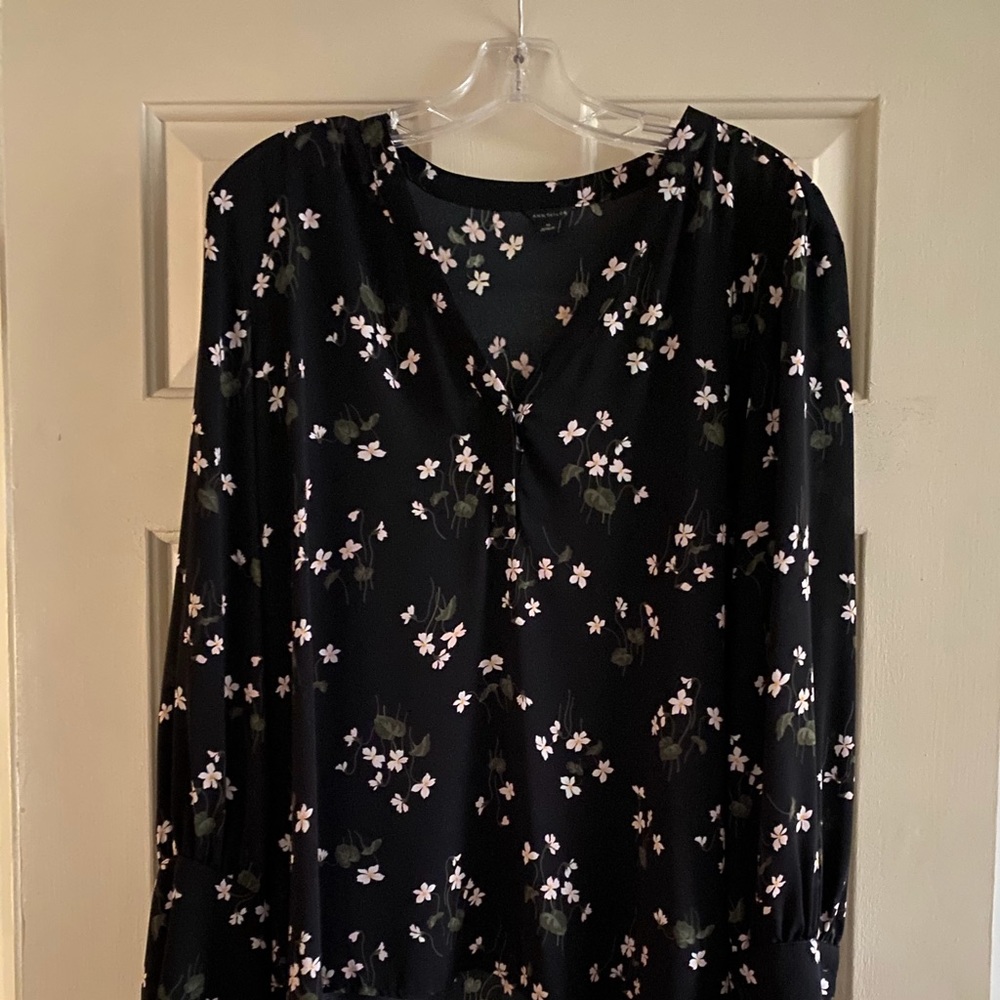 Ann Taylor Black Floral Blouse